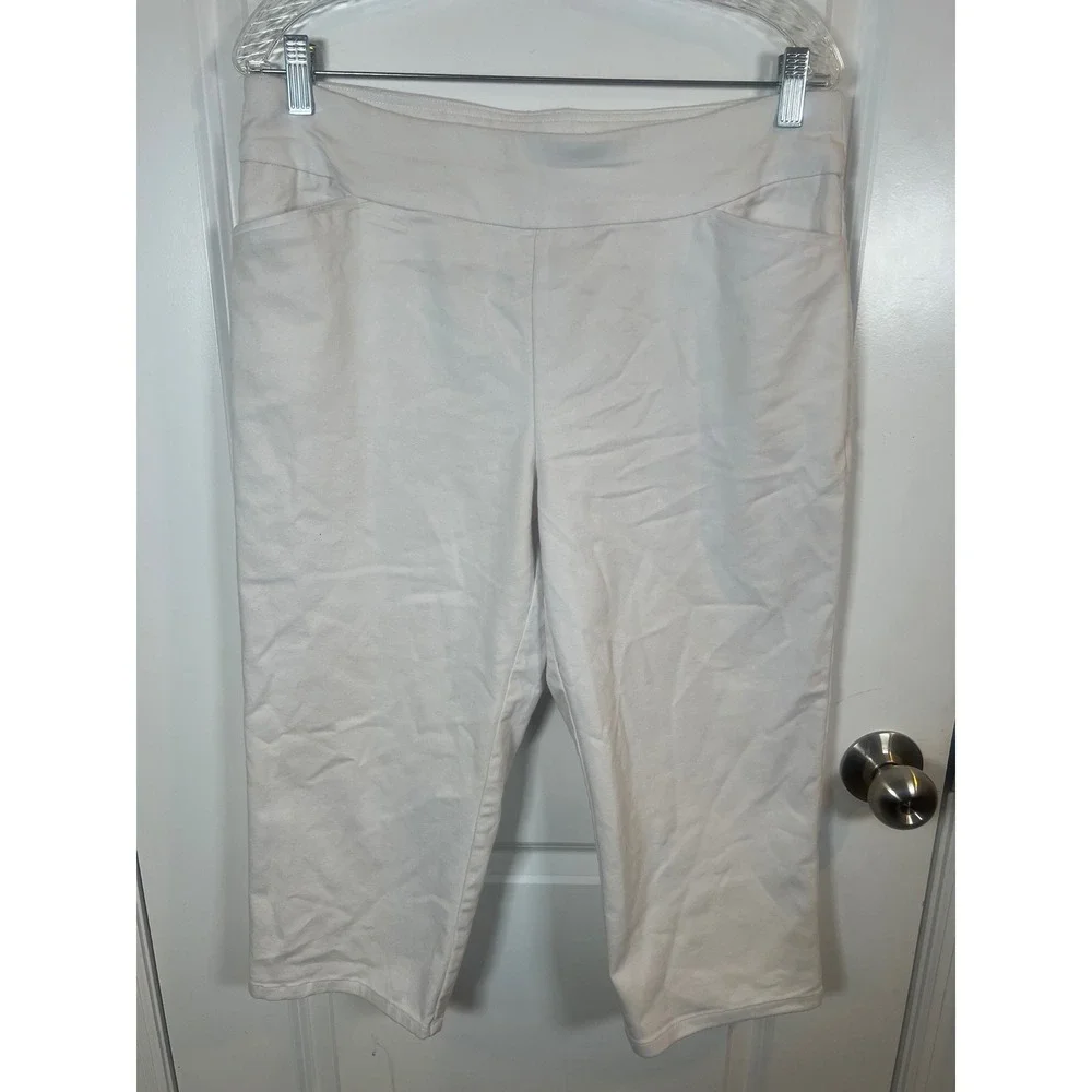 The Effortless Stretch Capri Womens White Pull On Cropped Pants Size 12 Flawed